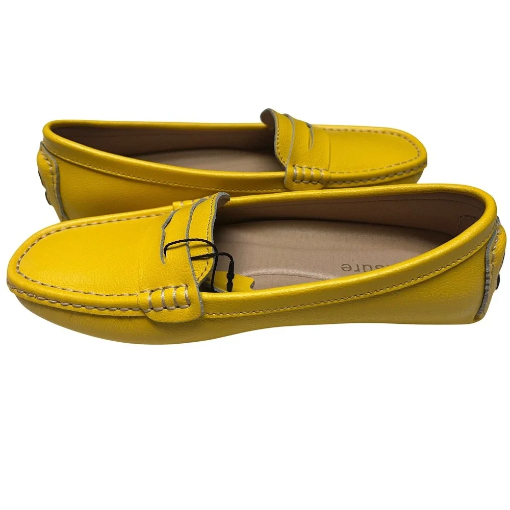 Artisure Leather Driving Penny Loafers Yellow Sz 8 Moccasins Casual Slip-On New